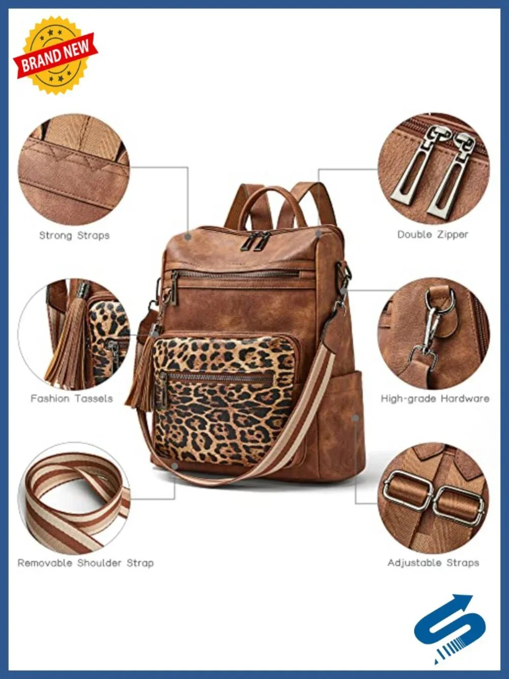 Vegan Leather Backpack Purse for Women with Adjustable Shoulder Strap, Multiple